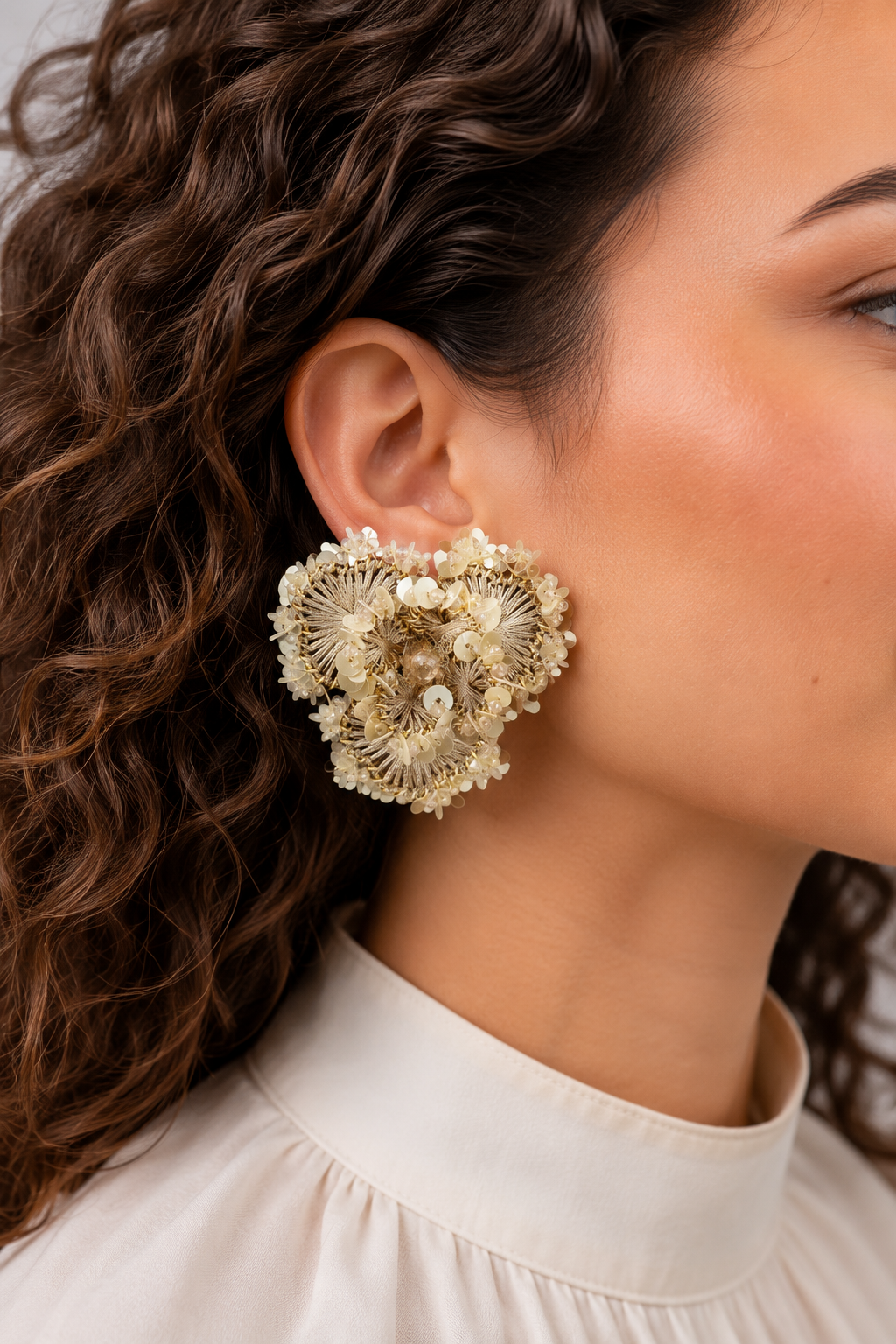 Champagne Earrings Flower Aster L
