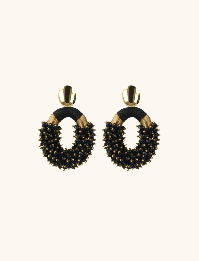 Black Earrings Eve Combi Oval L Double Stones