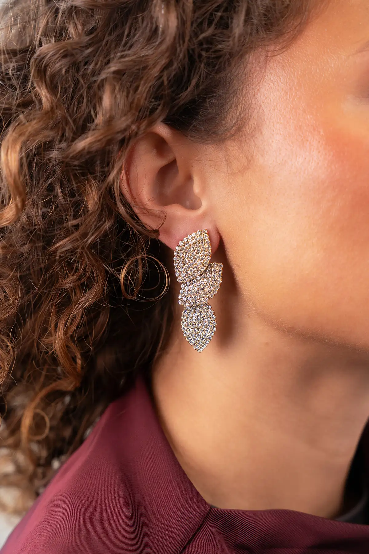 Gold Earrings Earring Triple Leaf Sil