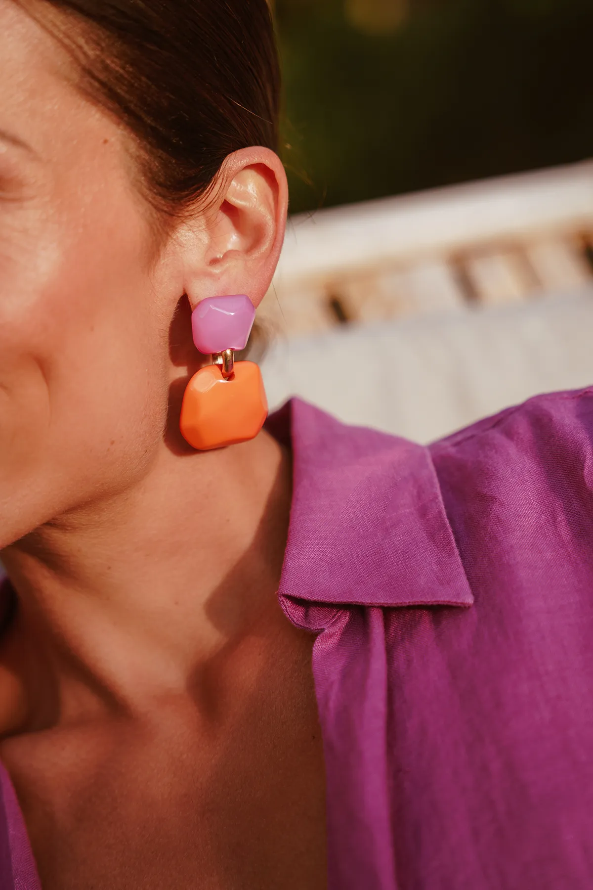 Fuchsia Oranje Oorbellen Lyra Statement Earring Double M