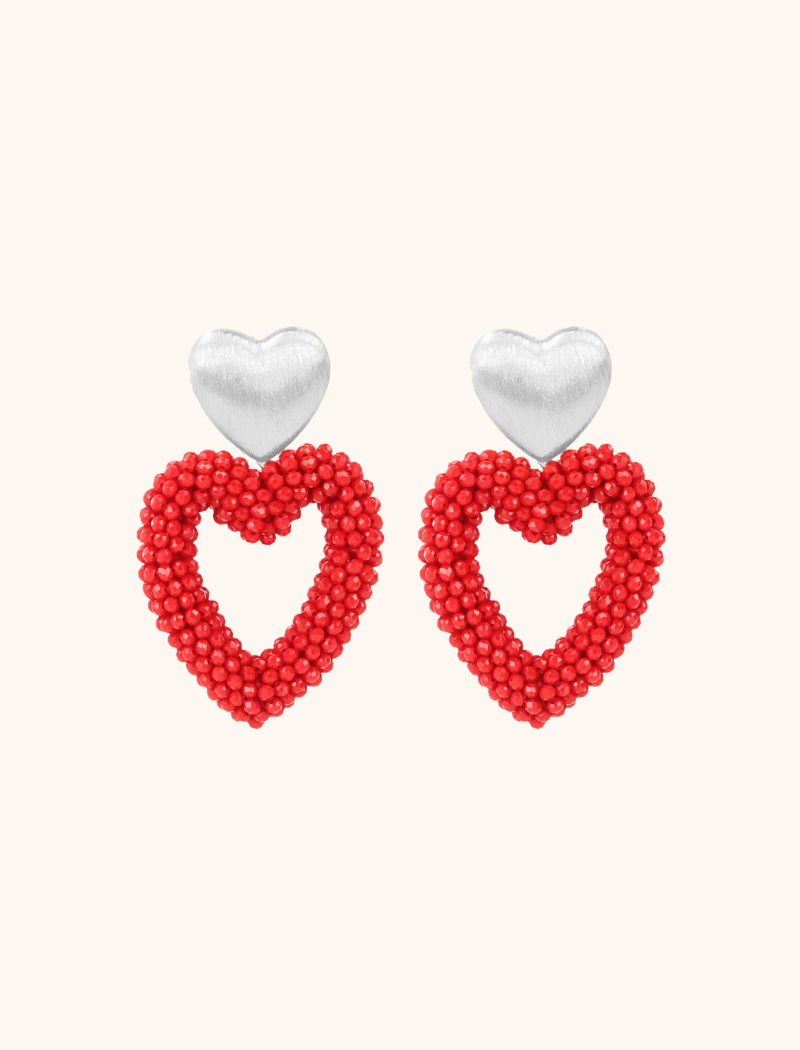 Rode Oorbellen Valentijn Brushed Hart