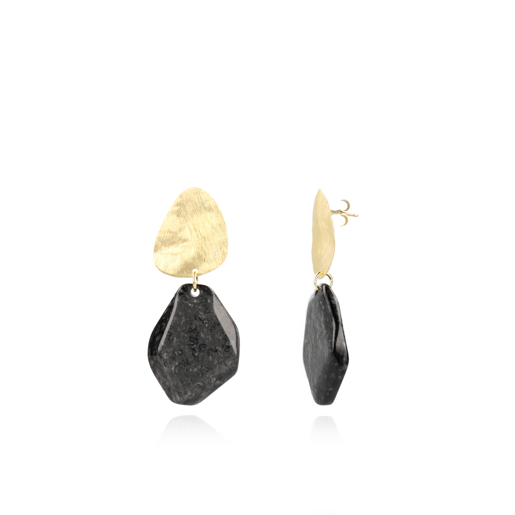 Marble Black Earrings Simone Asymmetric Rock M