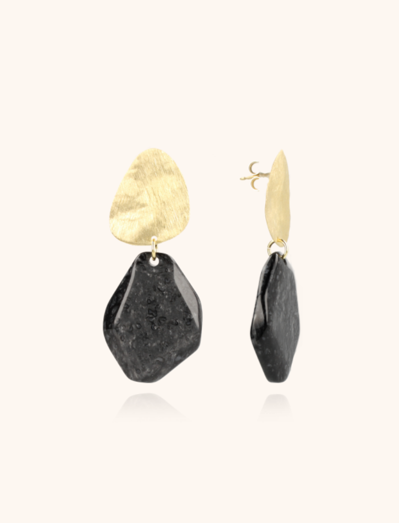 Marble Black Earrings Simone Asymmetric Rock M