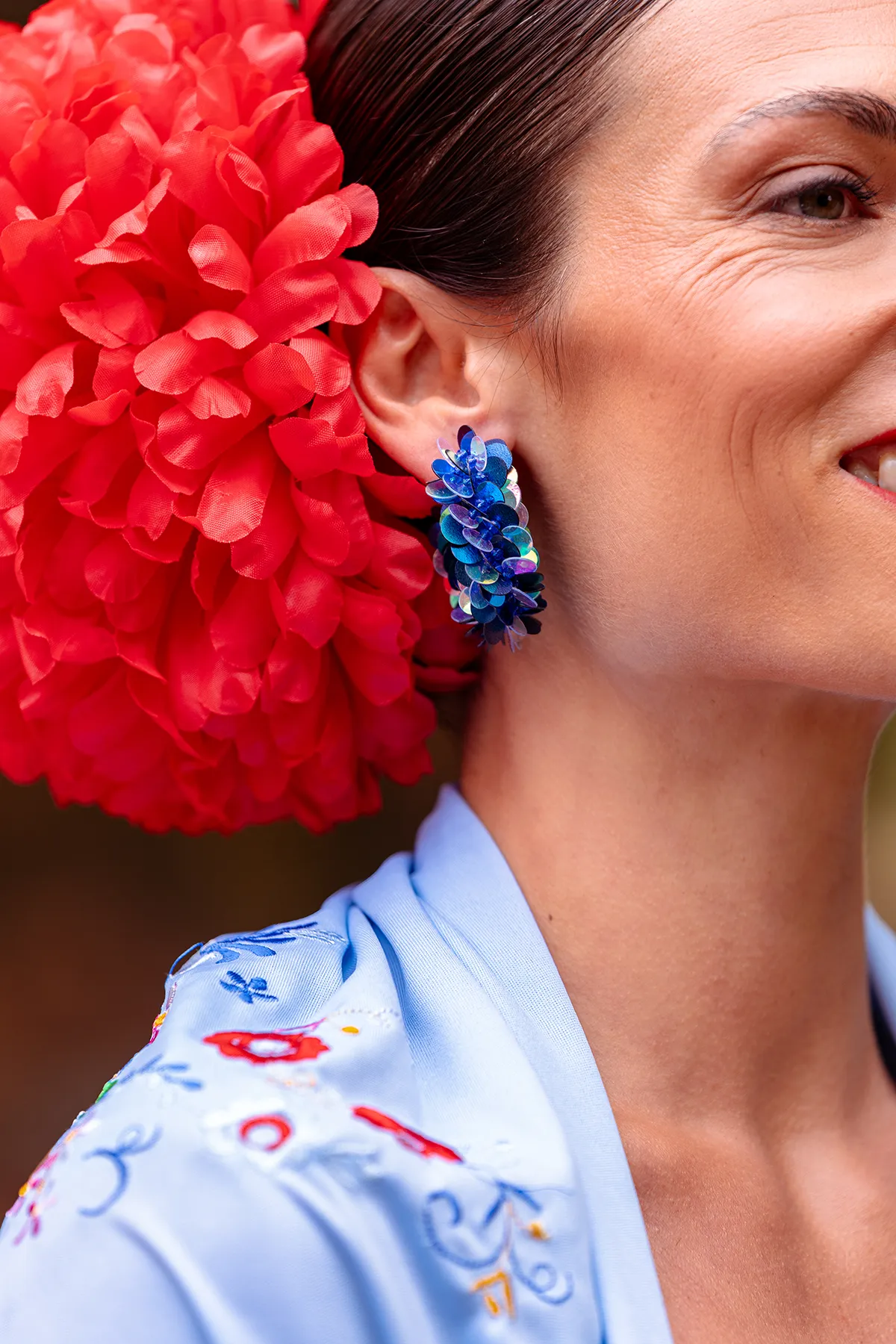 Blaue Ohrringe Eva Pailletten Oval Creole XL  