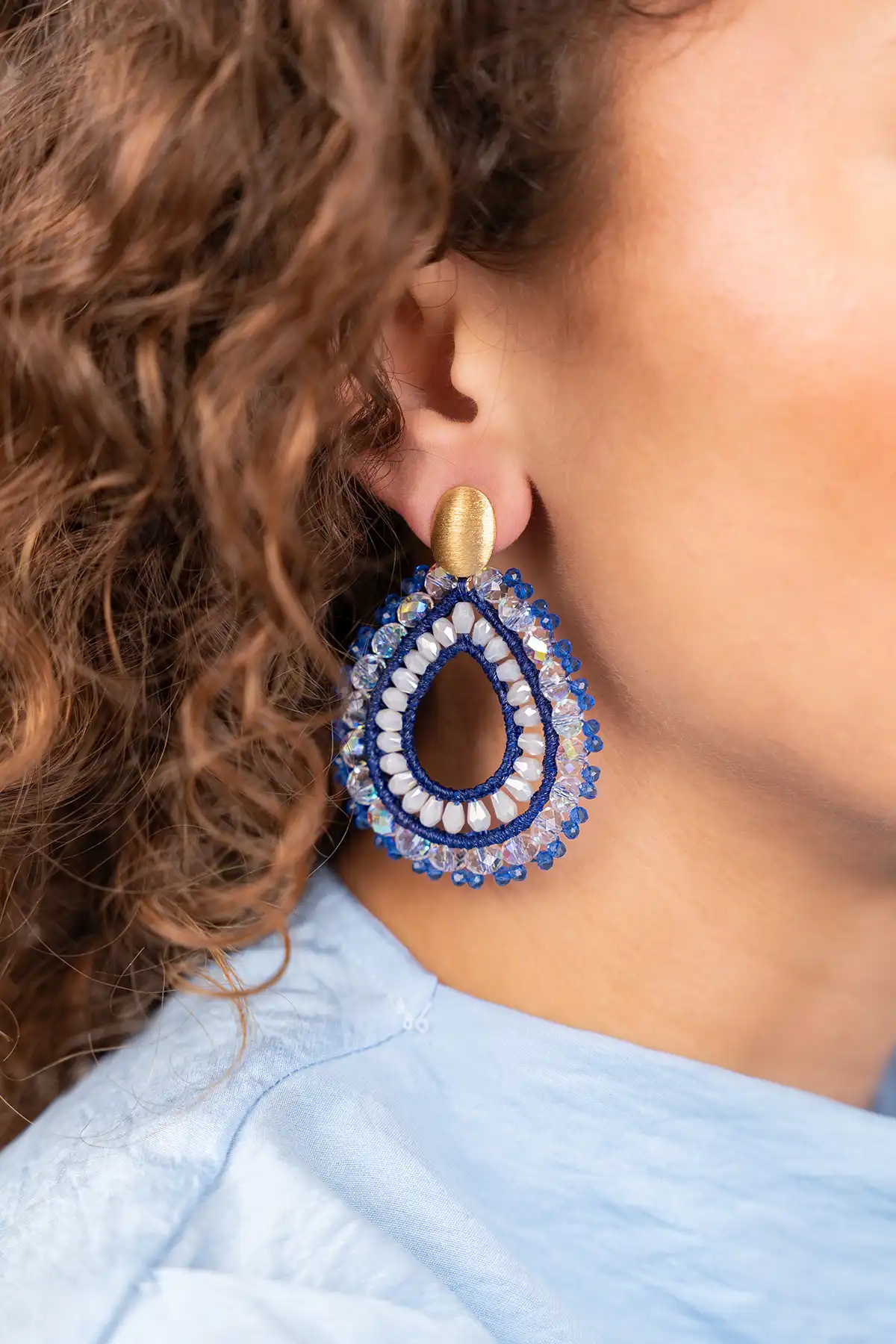 Blauwe Oorbellen Vos Open Drop L Irr. Stones