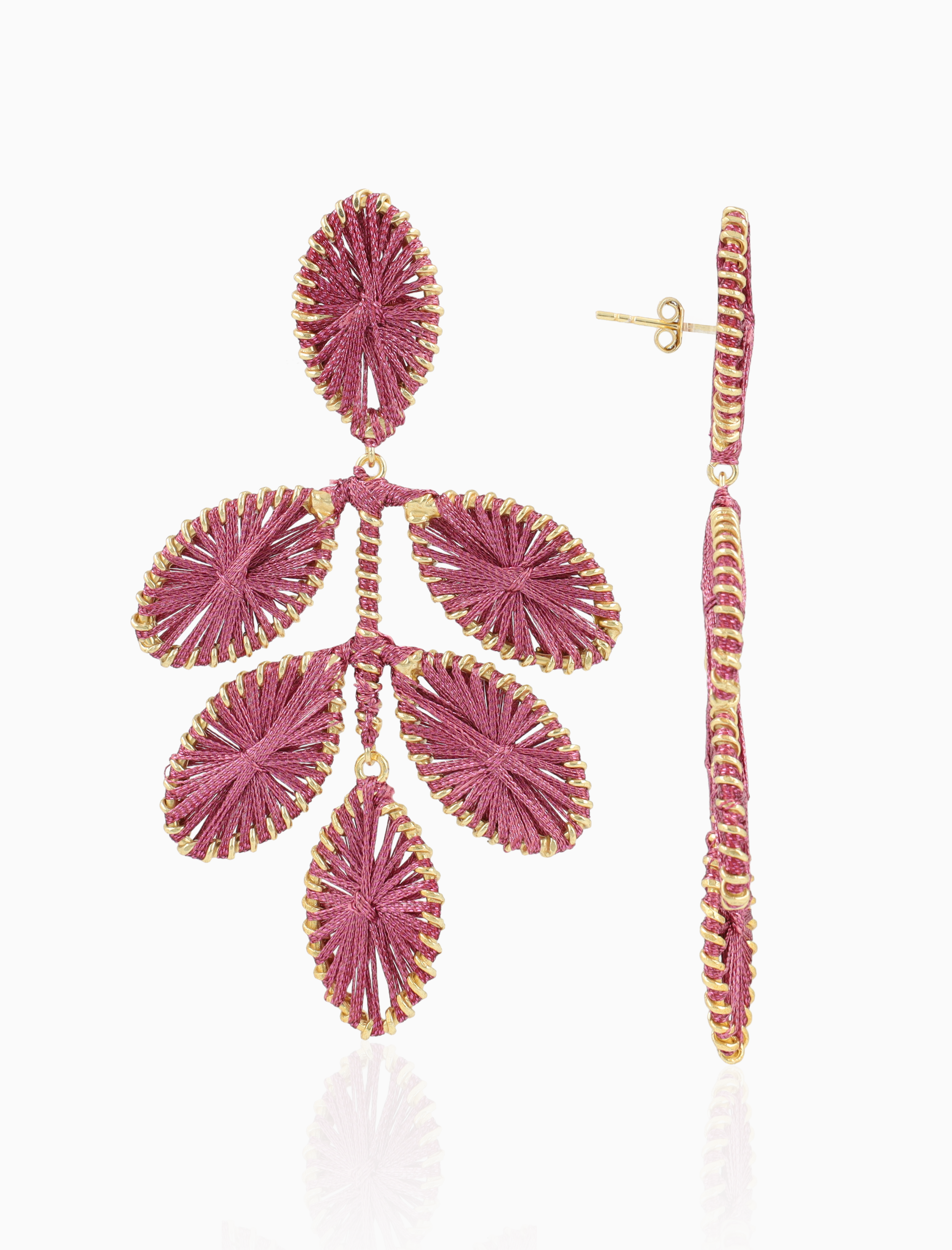 Dark Fuchsia Earrings Beatrice Flower Leafs L