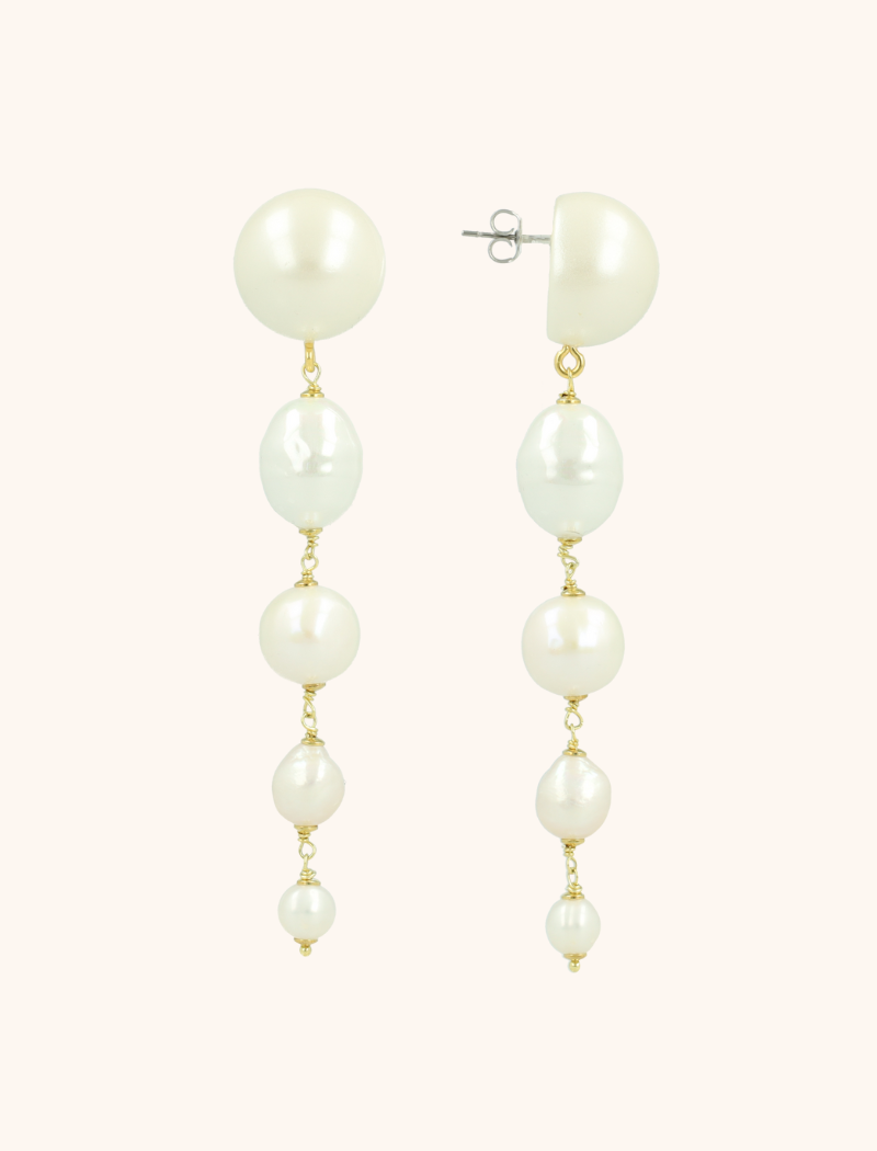 Round Pearl Earrings Waterfall