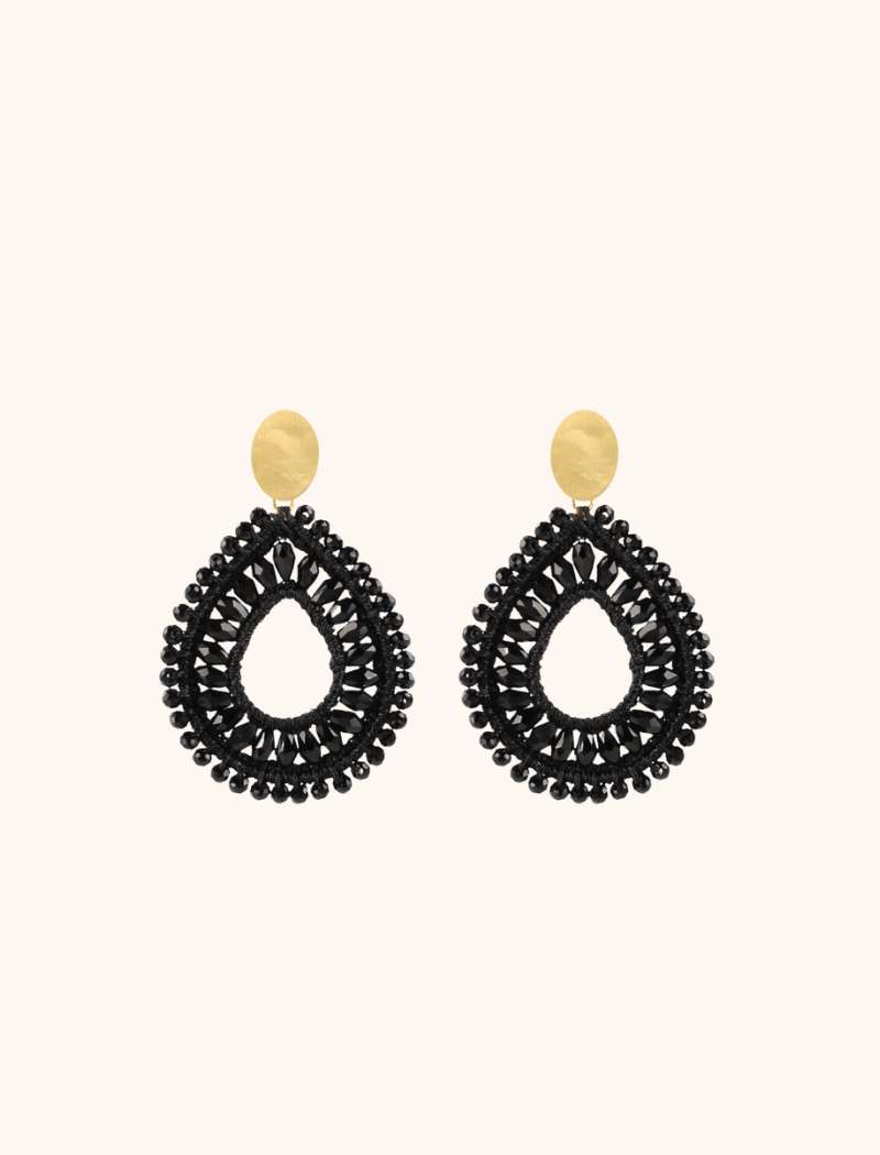 Charlotte Silk Crystal Drop L Black Earrings