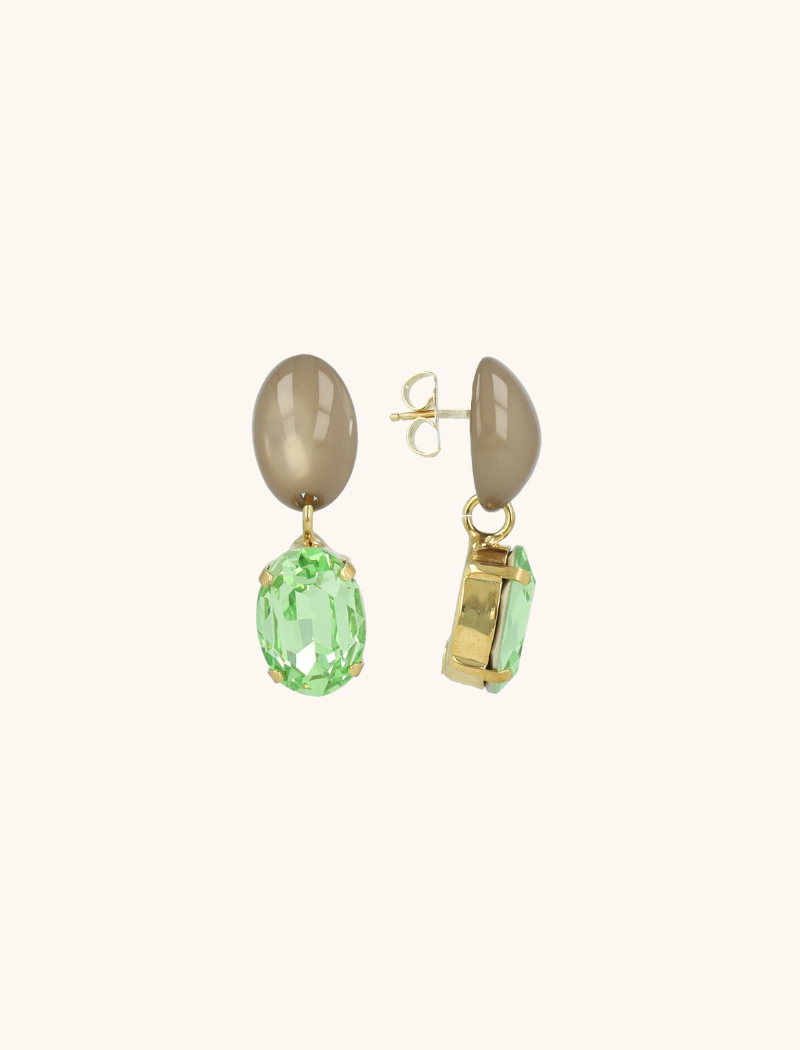 Beige Oorbellen Indy Oval Strass Pendant M