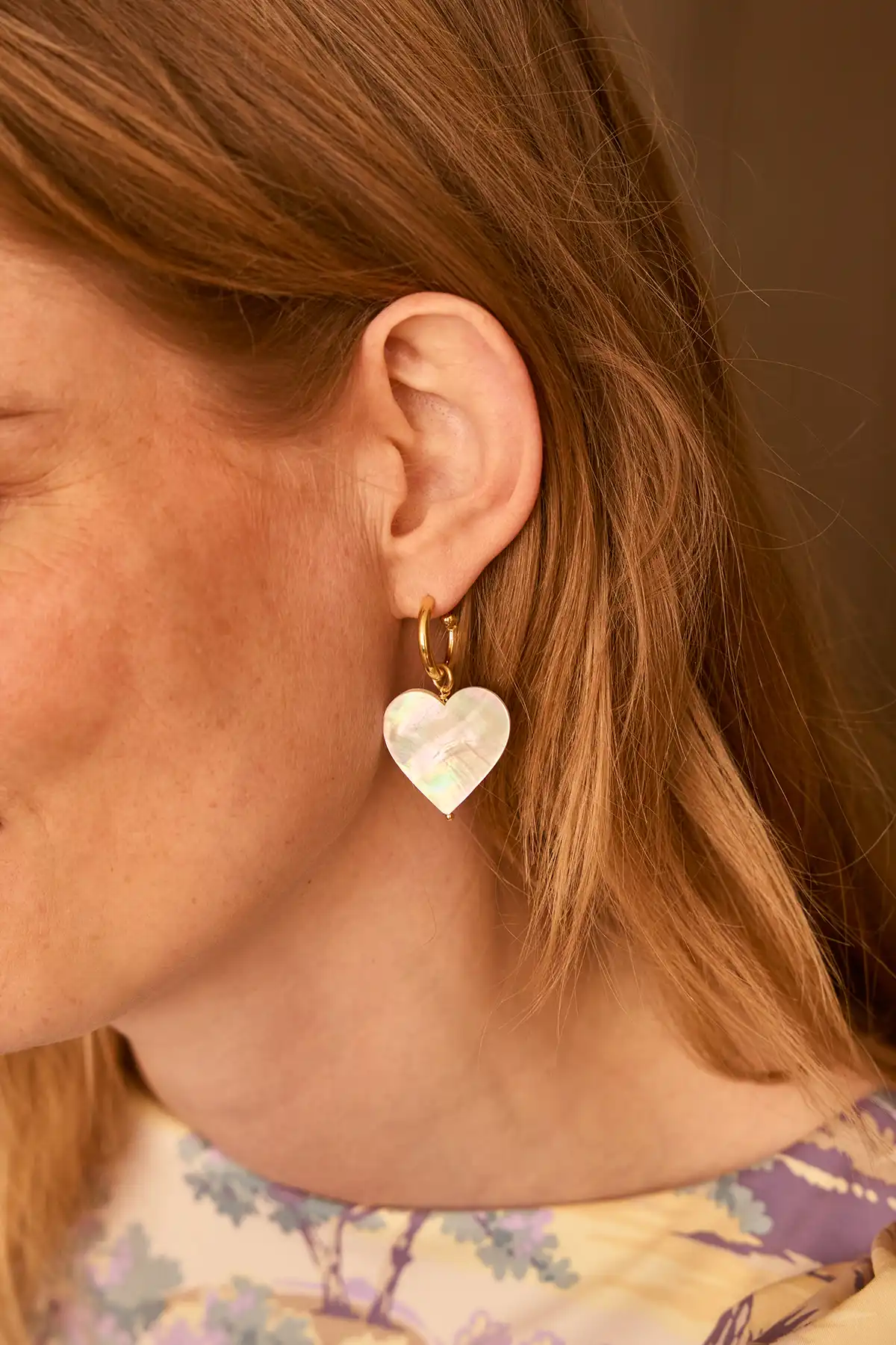 Gouden Parel Oorbellen Flat Heart M