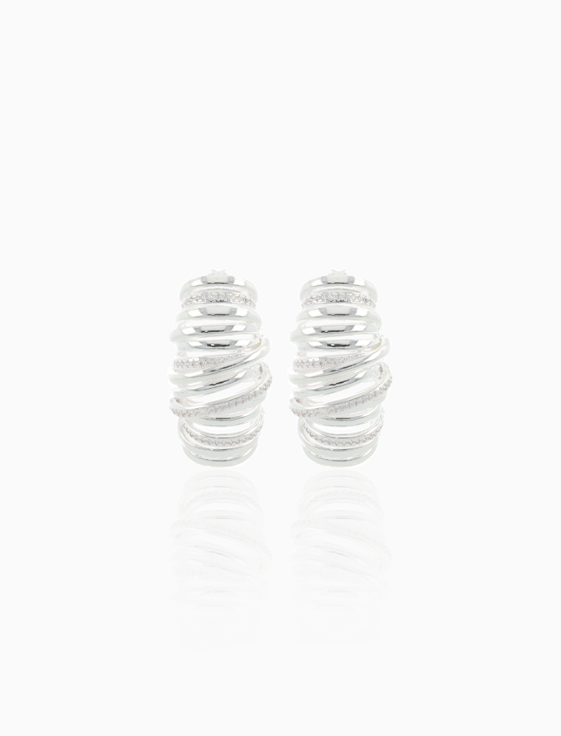Zilverkleurige Classic Oorbellen Croissant Stones
