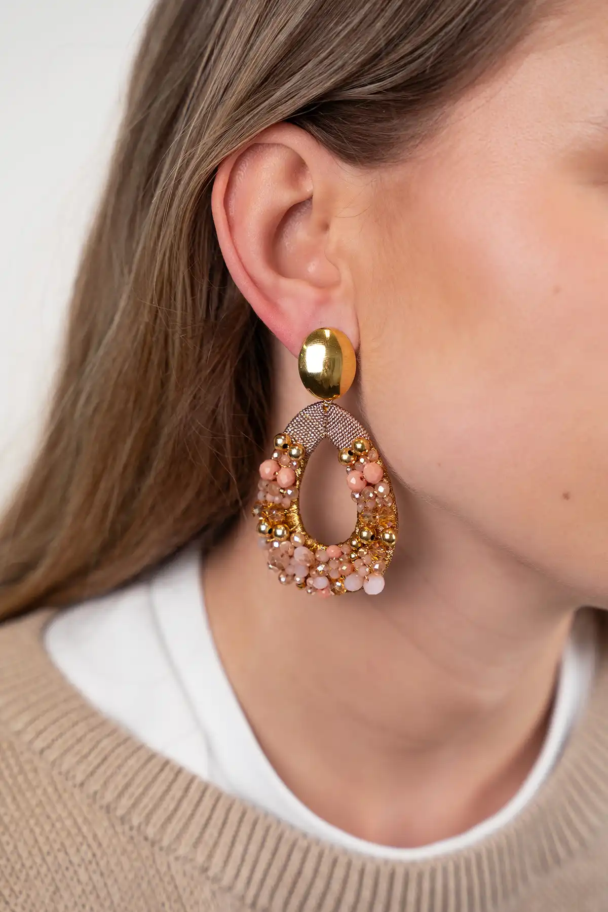 Beige Tangerine Oorbellen Cis Combi Druppel L