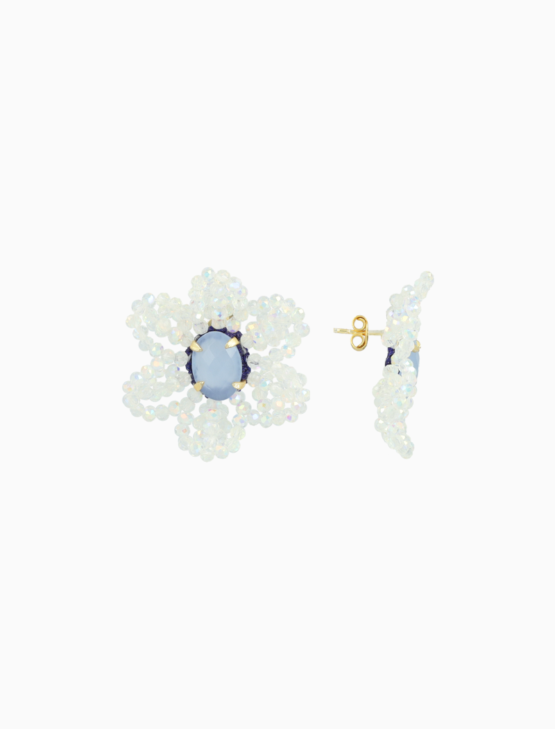 Blue Earrings Daphne Flower w/ Full Leaves M