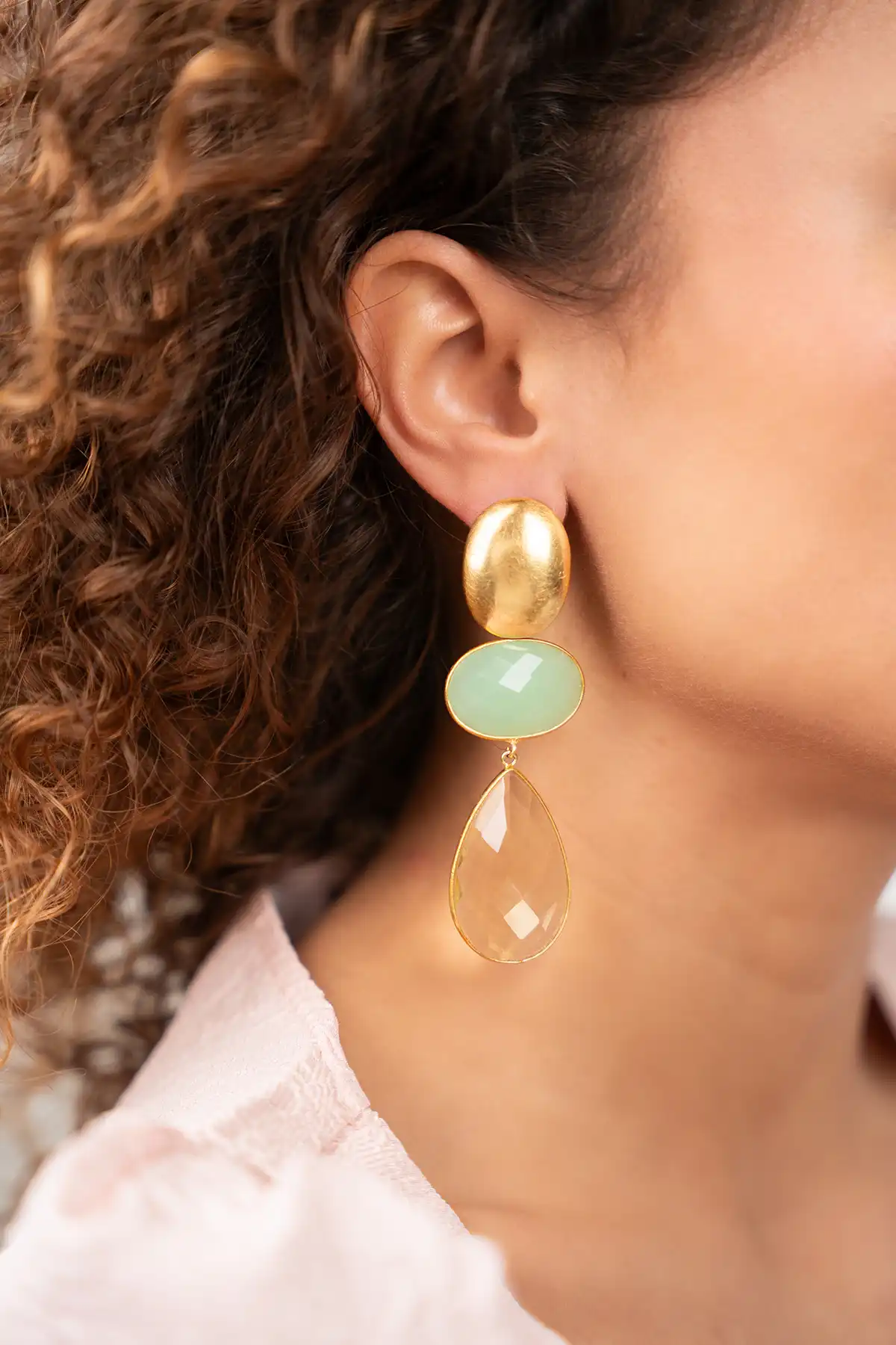 Mint/Lemon Oorbellen Yenthe Framed Oval and Drop