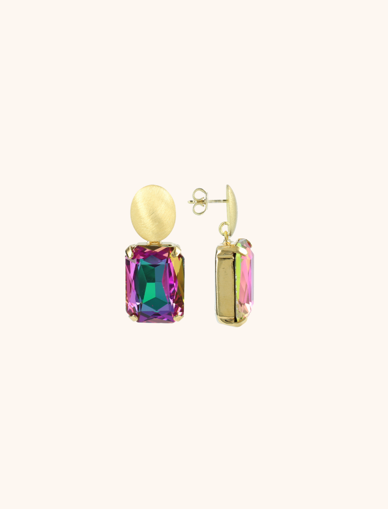 Fuchsia/Green Earrings Denise Rectangle M