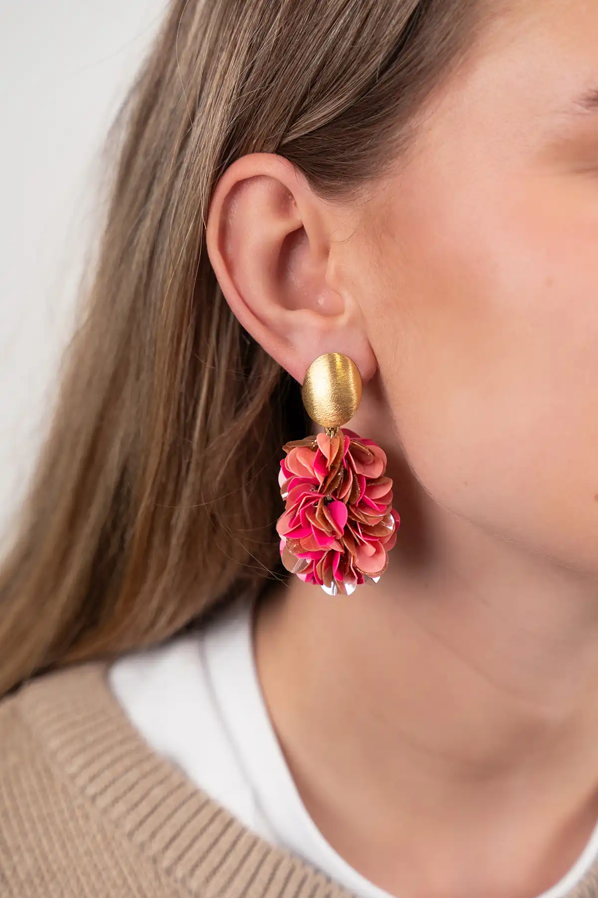 Sequin oorbellen Fuchsia Tangerine Sas Oval M