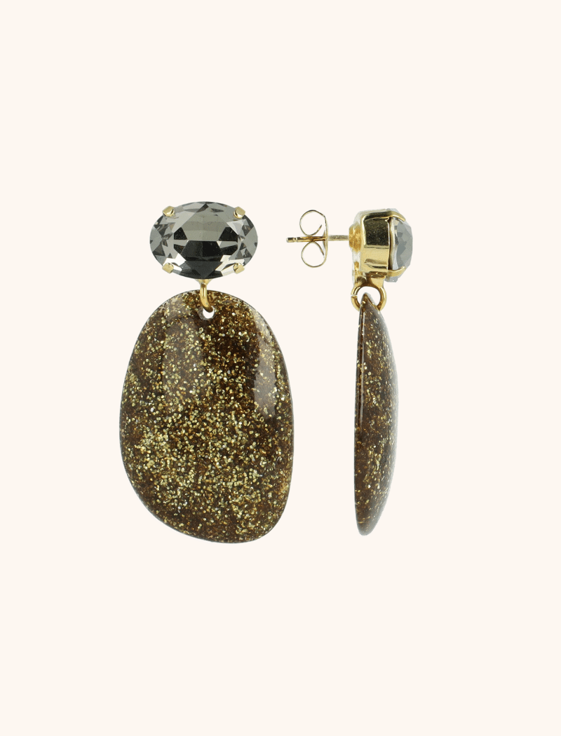 Gold Glitter Earrings Aurora Oval L Strass