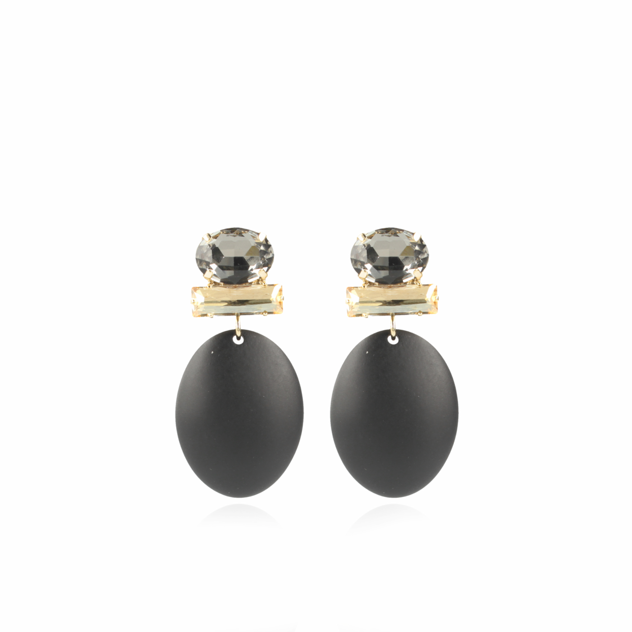 Black Earrings Sirius Oval Strass
