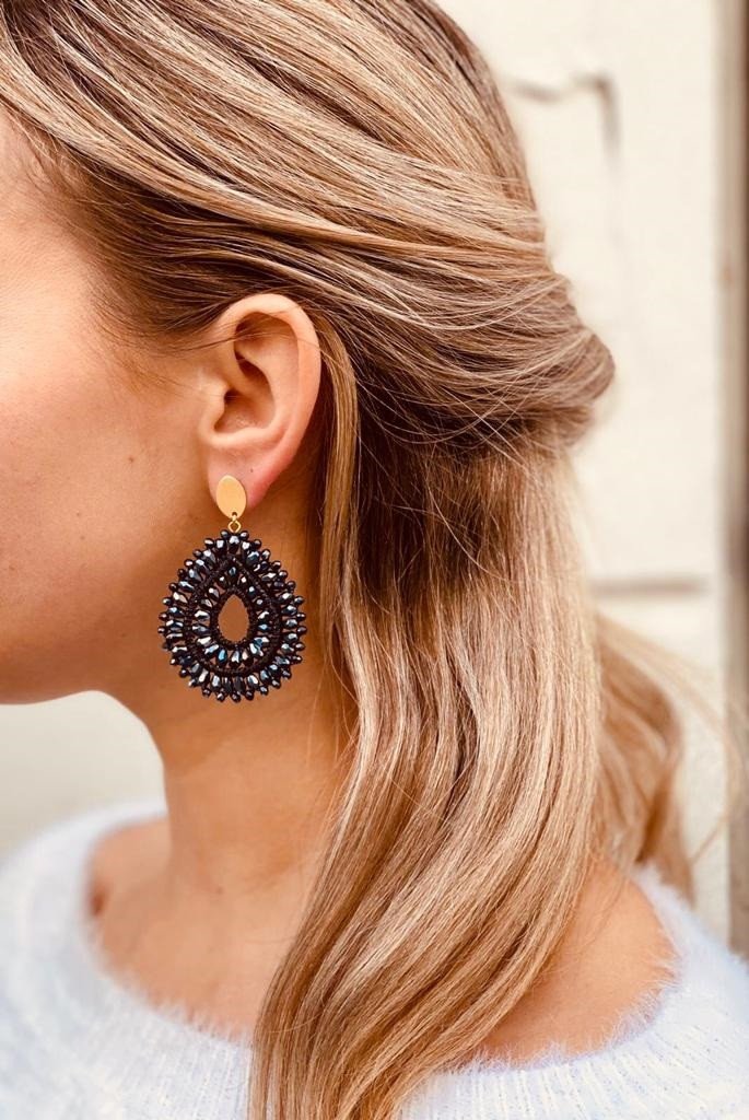 Alice silk crystal dubbel black earrings 