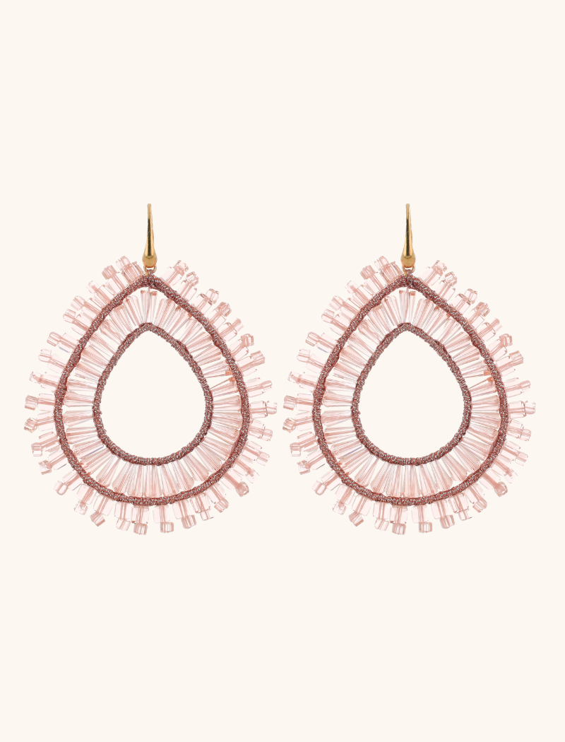 Roze Oorbellen Open Drop Flag Double Stones Maureen