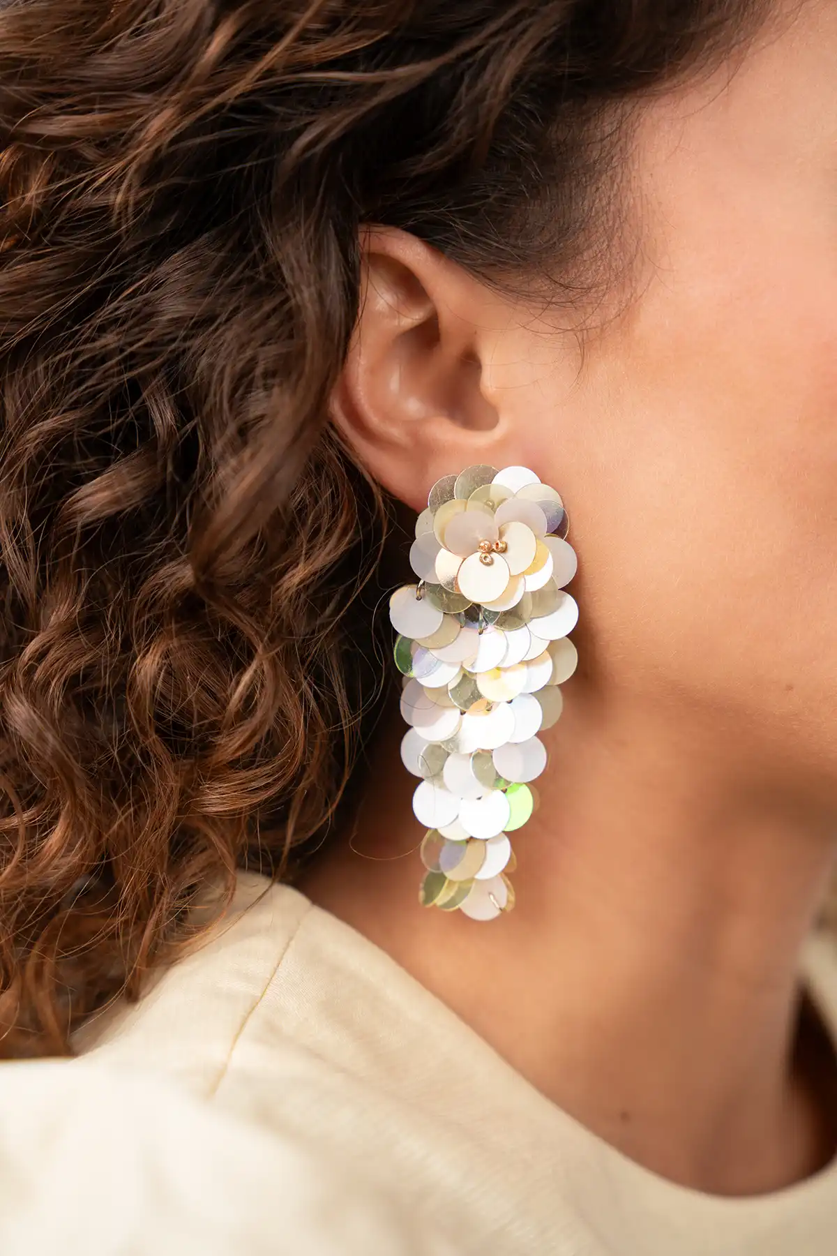 Holographic/Gold Earrings Linde Sequin Waterfall L  