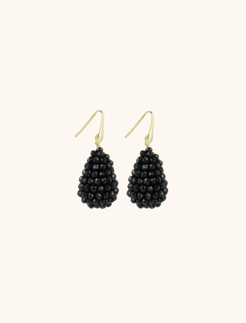Zwarte oorbellen Beau glassberry cone XS