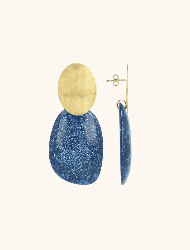 Blue Glitter Earrings Aurora Oval L