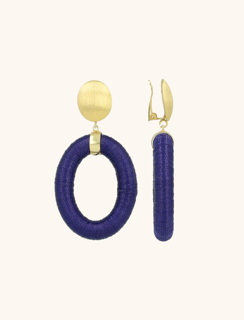 Blaue Ohrringe Faye Oval mit Perlen Gewinde S Clip  
