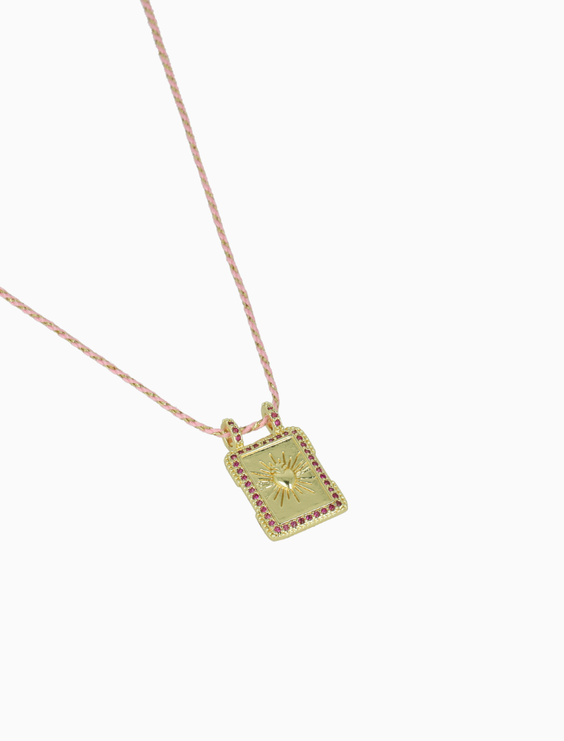 Necklace Rectangle Burst Heart - Pink/Fuchsia