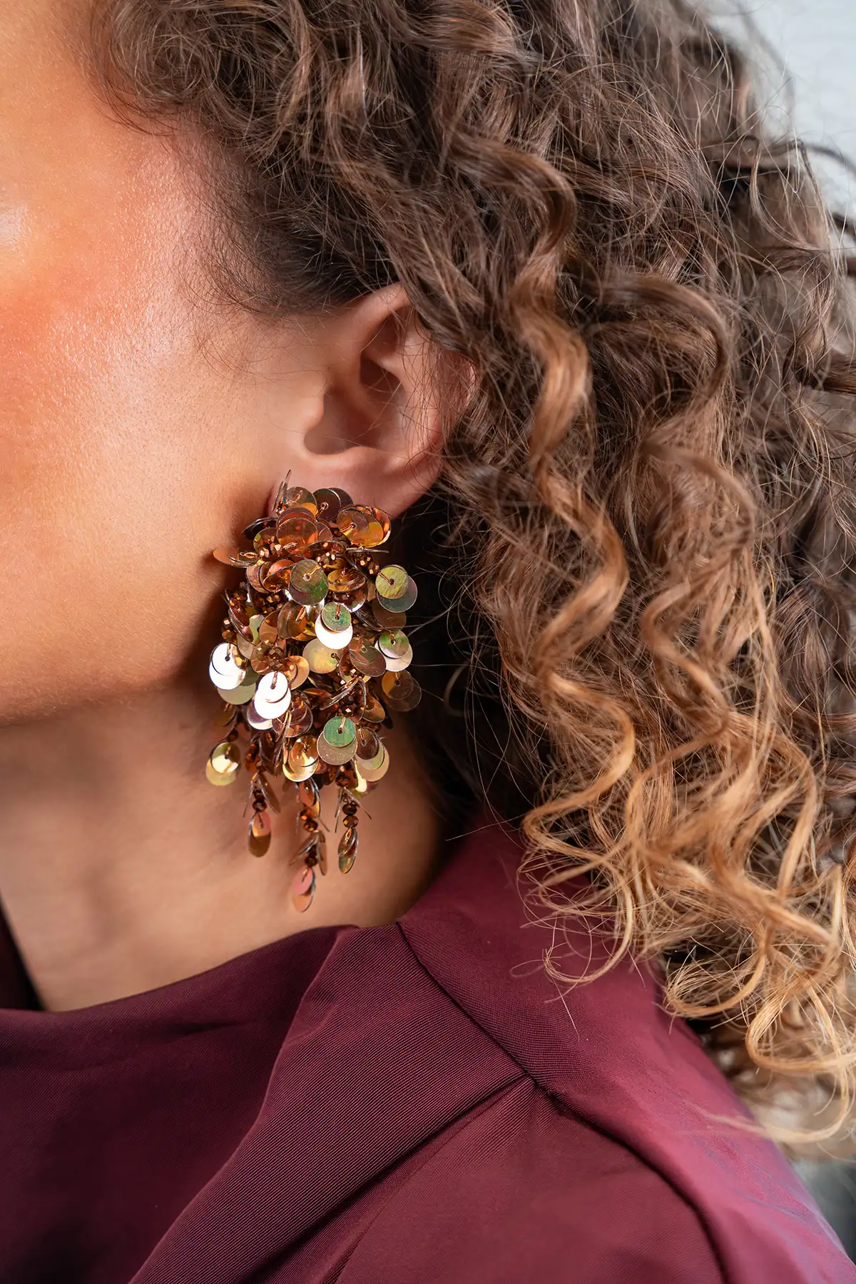Koperen Oorbellen Annette Sequin Wild Waterfall Wide