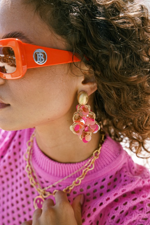 Sequin earrings Fuchsia Tangerine Vlinder drop L