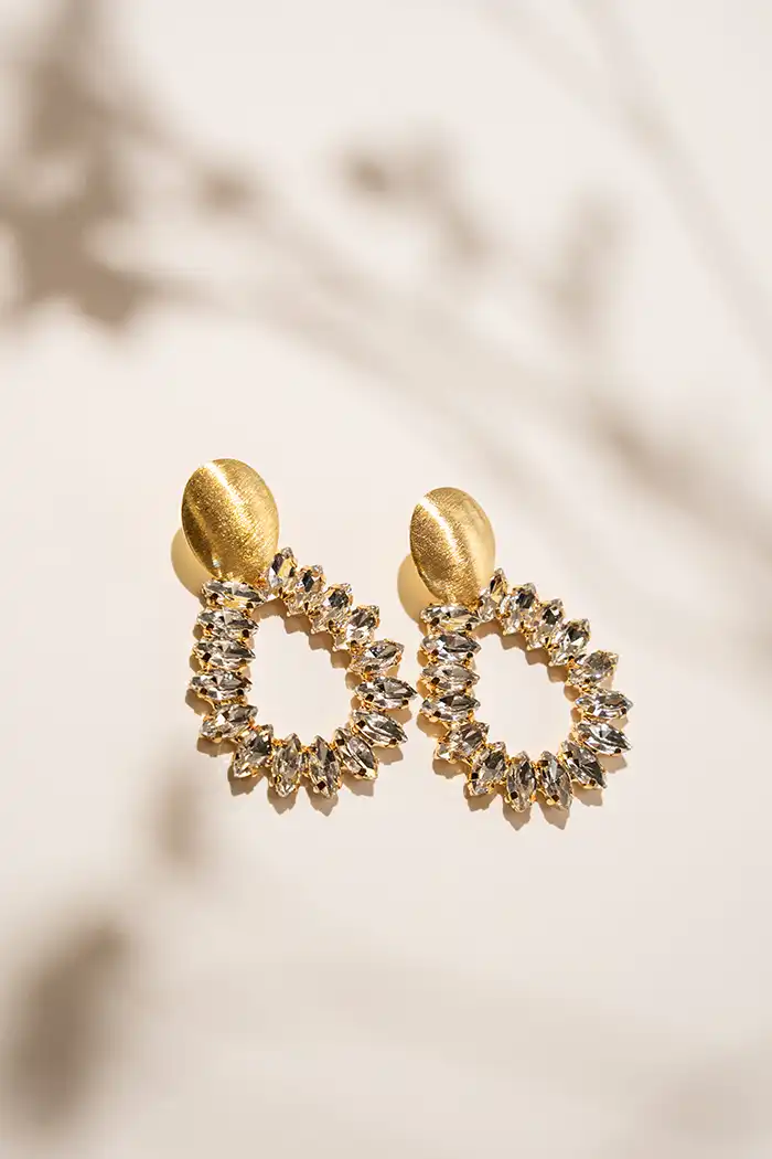 Brushed Gold Drop Framed Marquis Strass Earrings Hally S