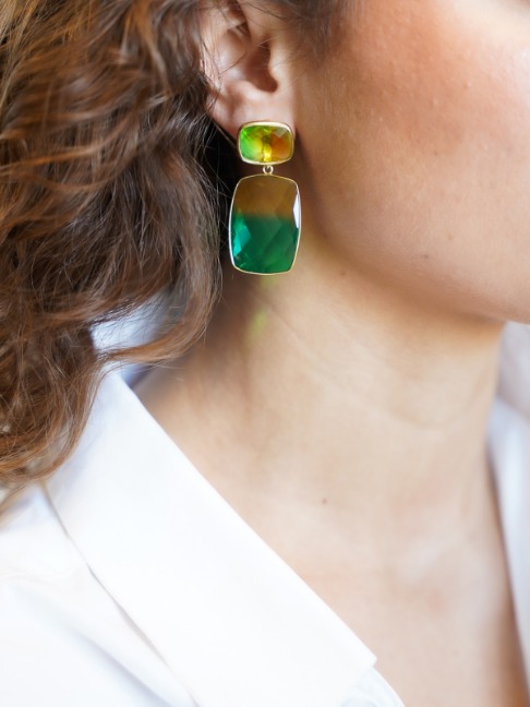 Yellow green earrings Mint Quartz square