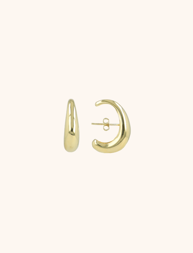 Goldene Ohrringe Halb-Oval Stecker (Messing)  