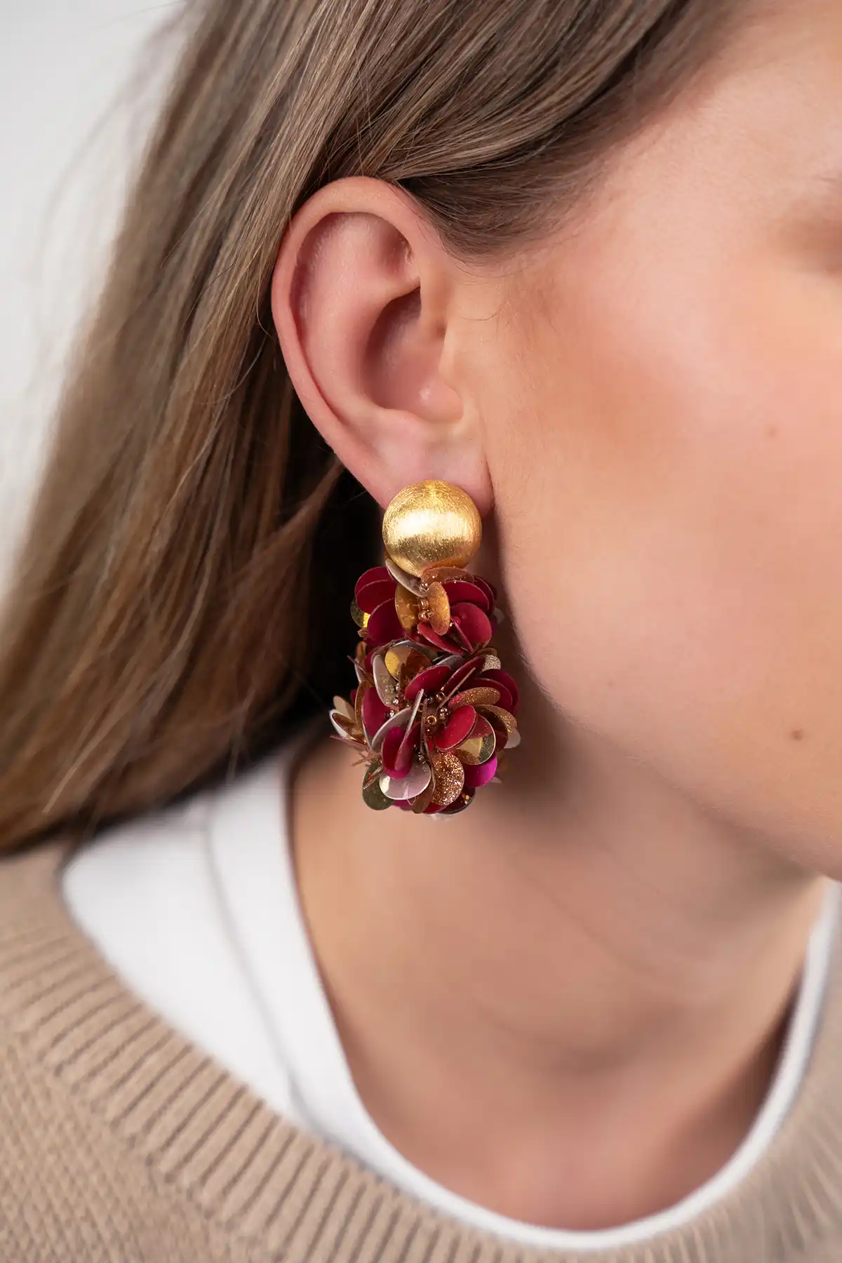 Sequin Oorbellen Metallic Fuchsia Pixie Double Globe