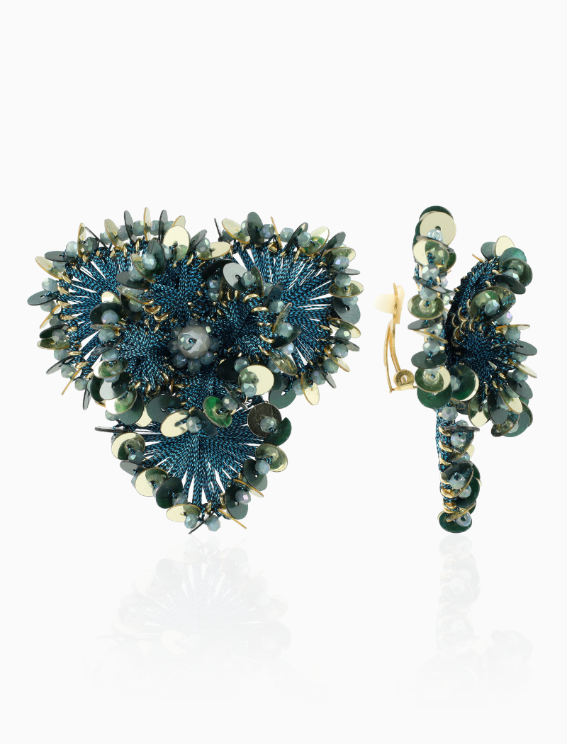 Blauwe Oorbellen Flower w/ Sequins Clip Earring L Aster