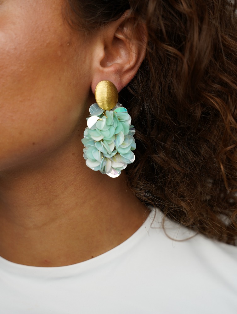 Sequin earrings Holo mint Sas Oval M