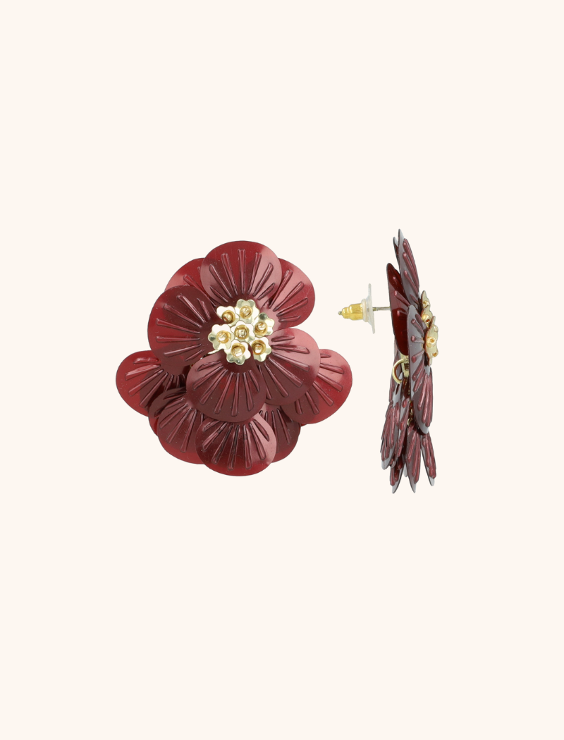 Bordeaux Rode Oorbellen Fan Flower Flora