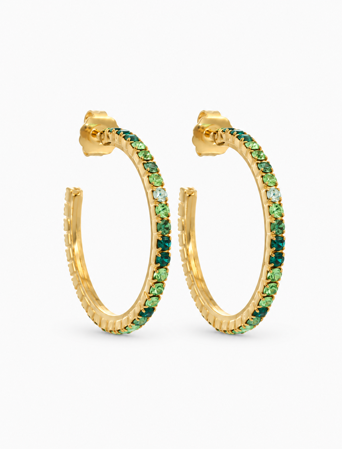 Goudkleurige Oorbellen Tennis Creool Multi Green Fine Stones L Noor
