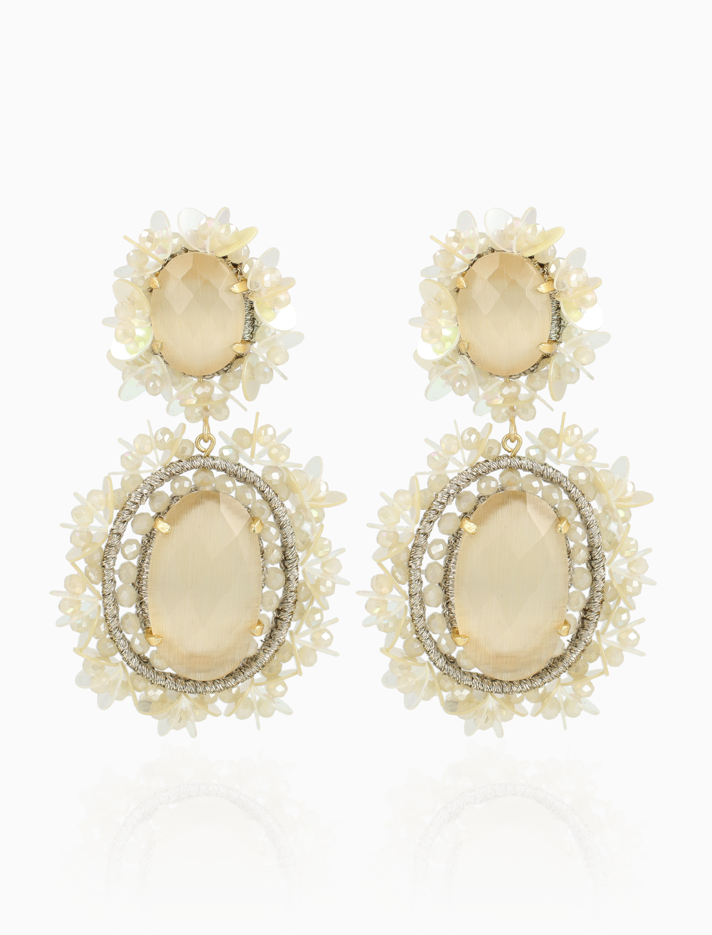 Warm Beige Oorbellen Lara Double with Sequins L