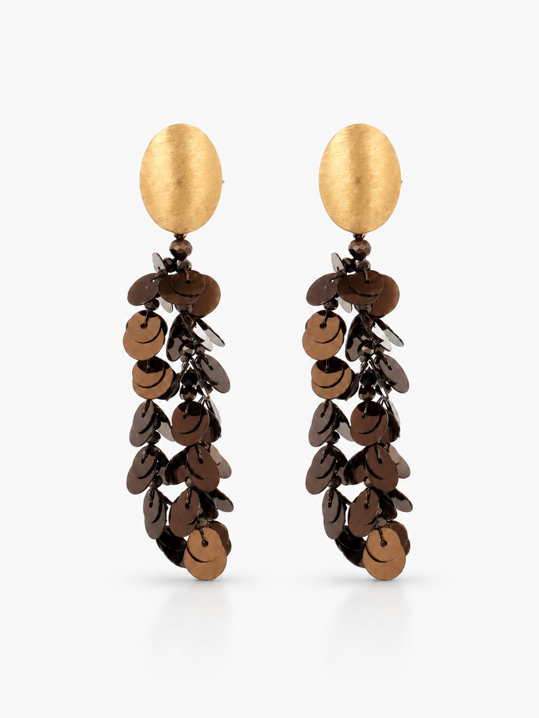 Seren – Single Sequin Drop Earrings L – Metallic Brown