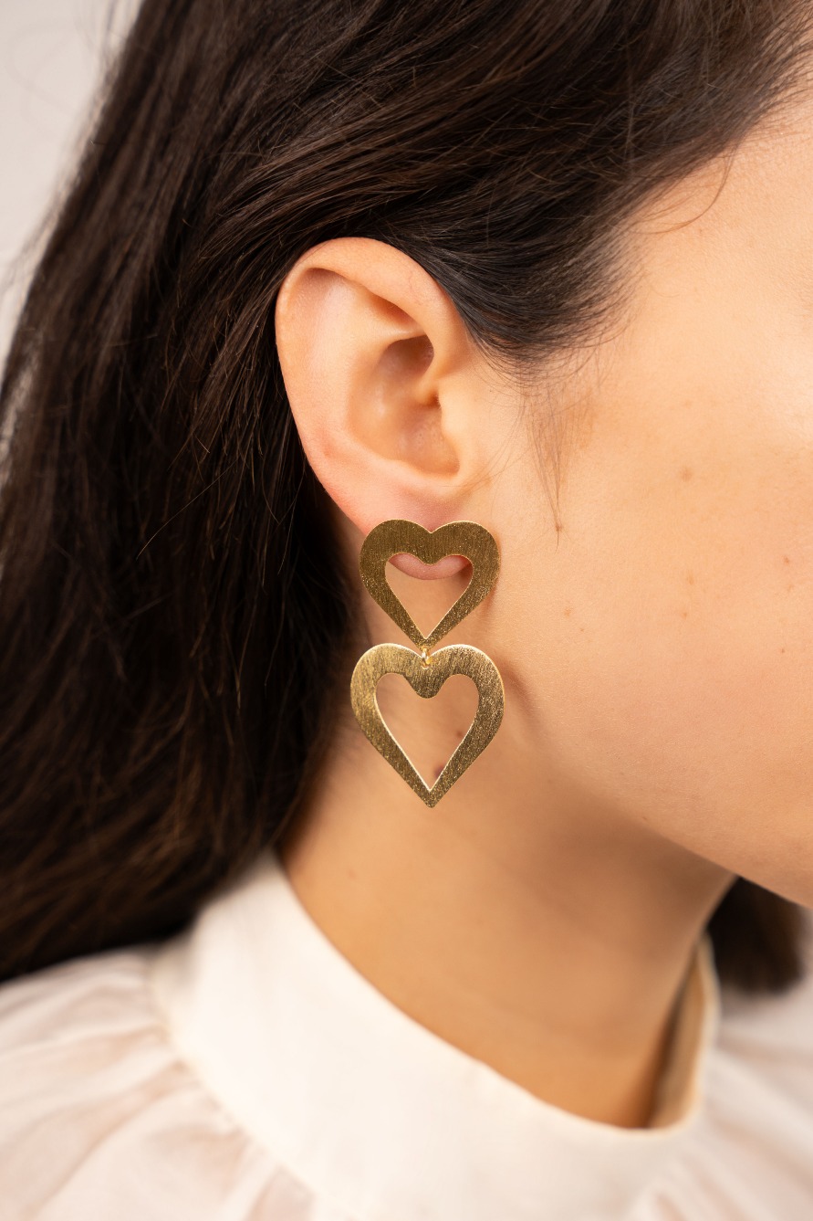 Heart Earrings Classic Open Satin