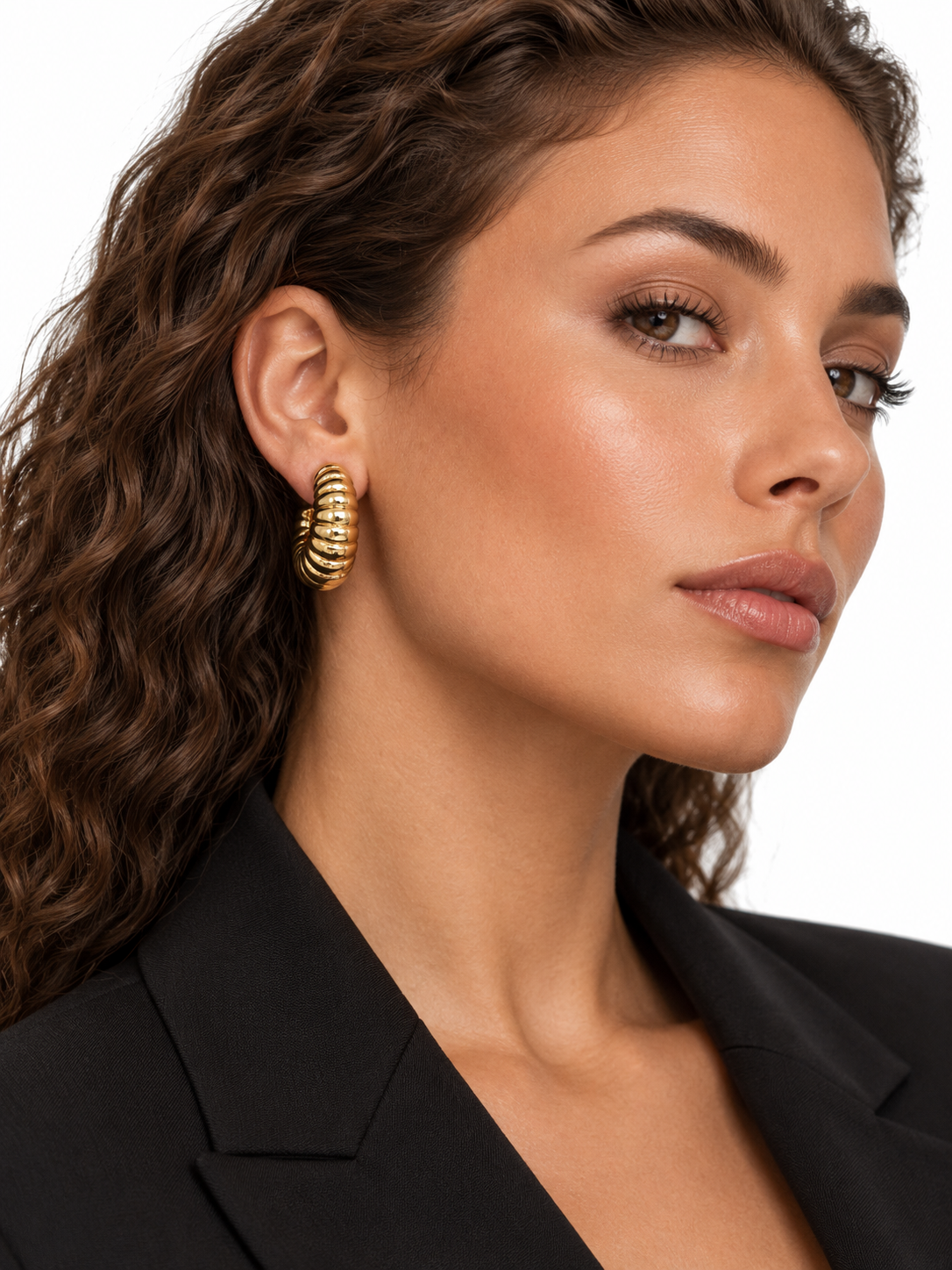 CL Earring w/ Vertical Bumps M - Gold