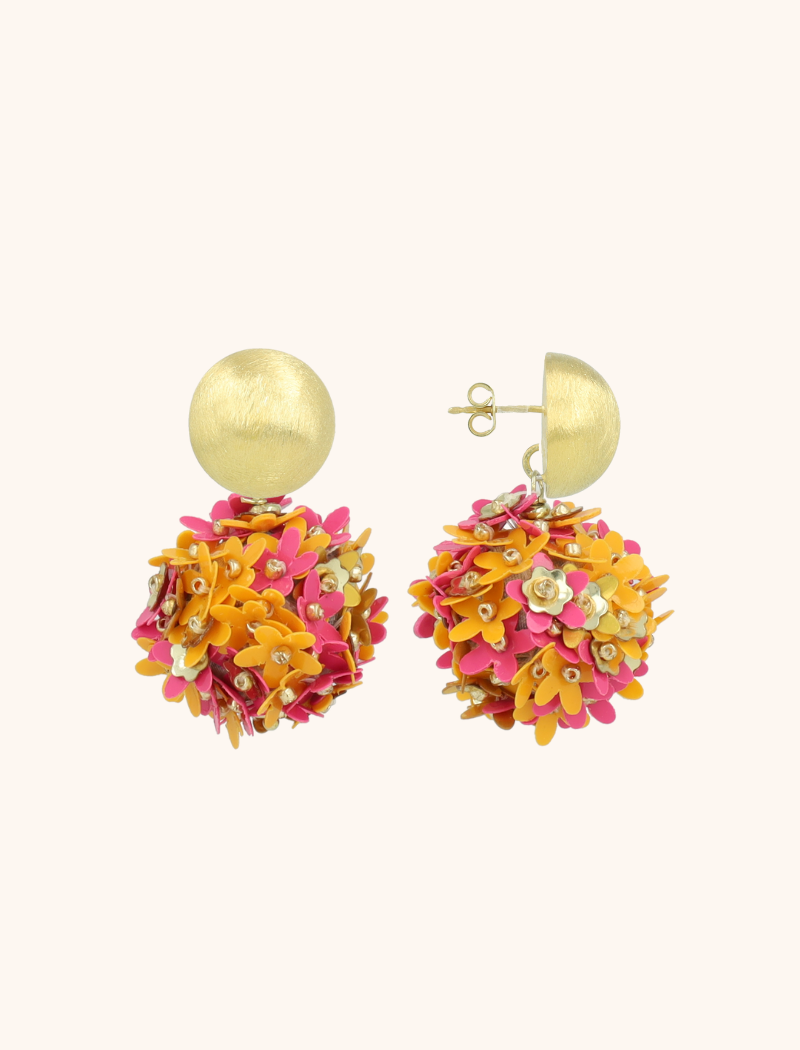 Oranje  Oorbellen Daisy Sequin Flower Globe M