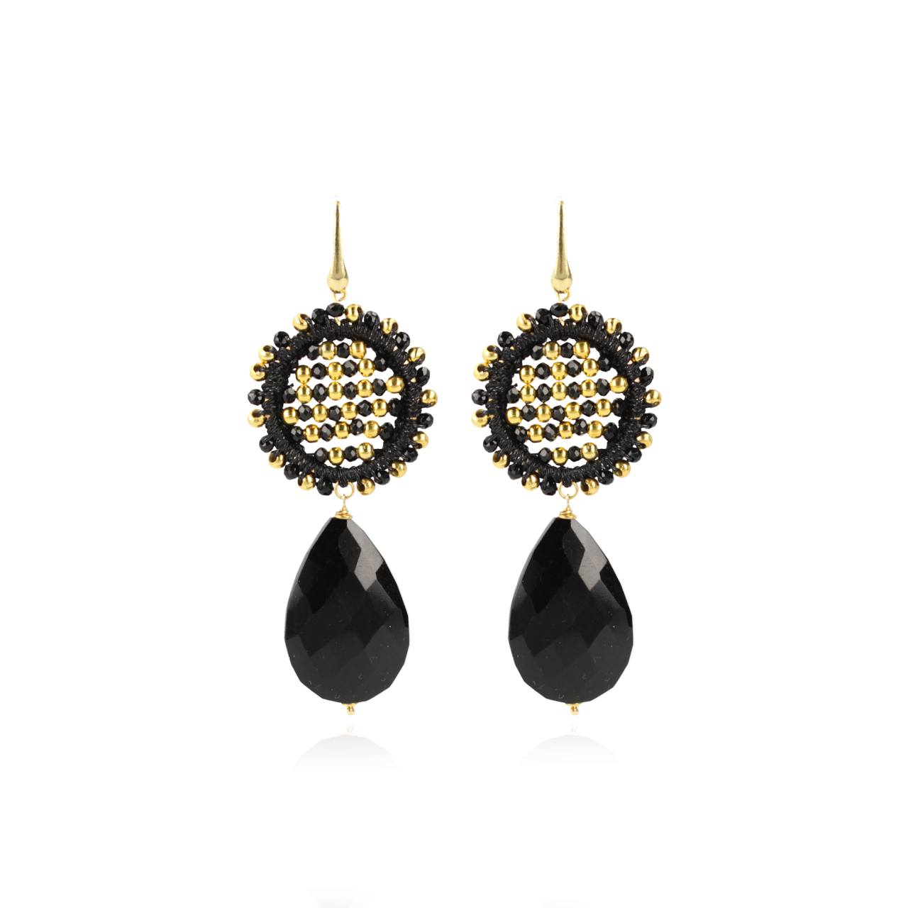 Black Earrings Venus Circle Abacus Double Stones