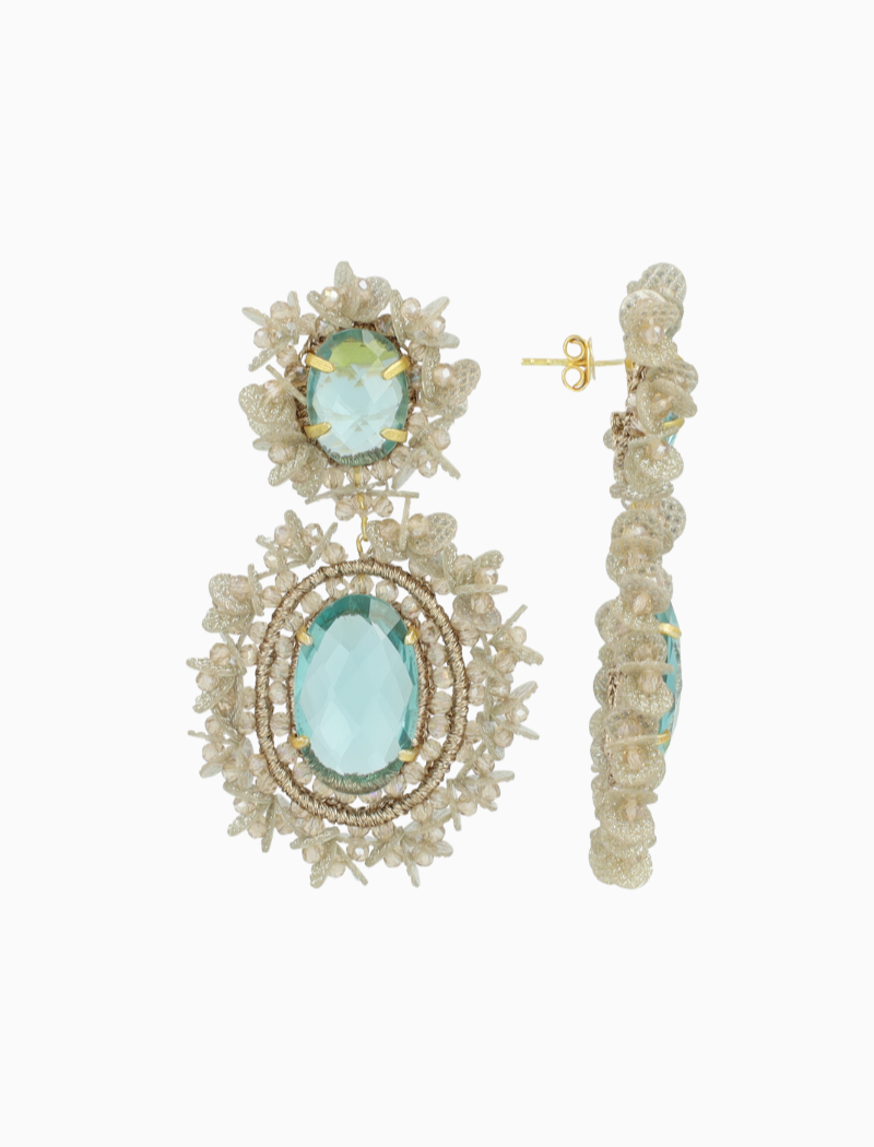 Nude/Emerald Earrings Lara Pendant Double L  