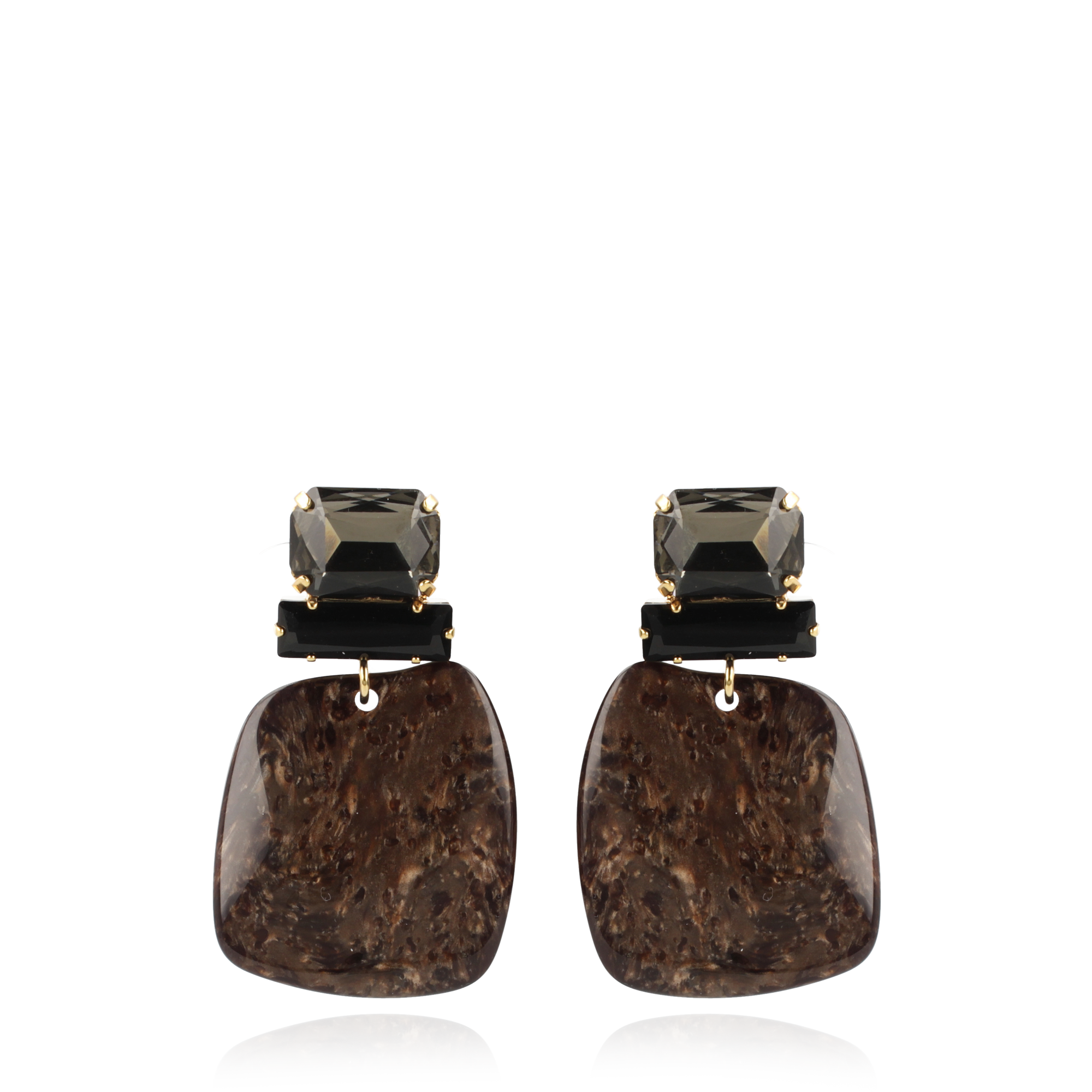 Marble Bruin Oorbellen Square Rock Strass Zwart