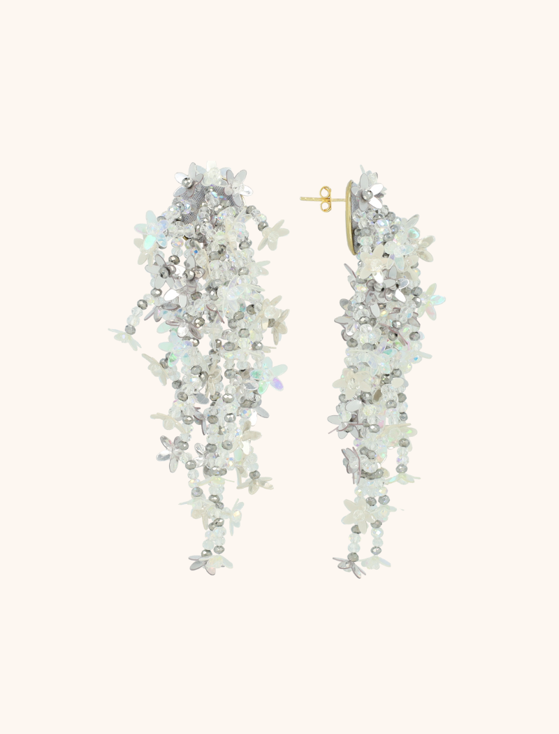 Metallic Silver Oorbellen Lilly Flower Strings L
