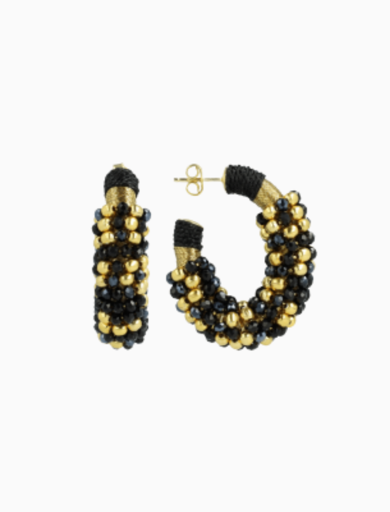 Zwarte Oorbellen Luna Creole Combi Ovaal M