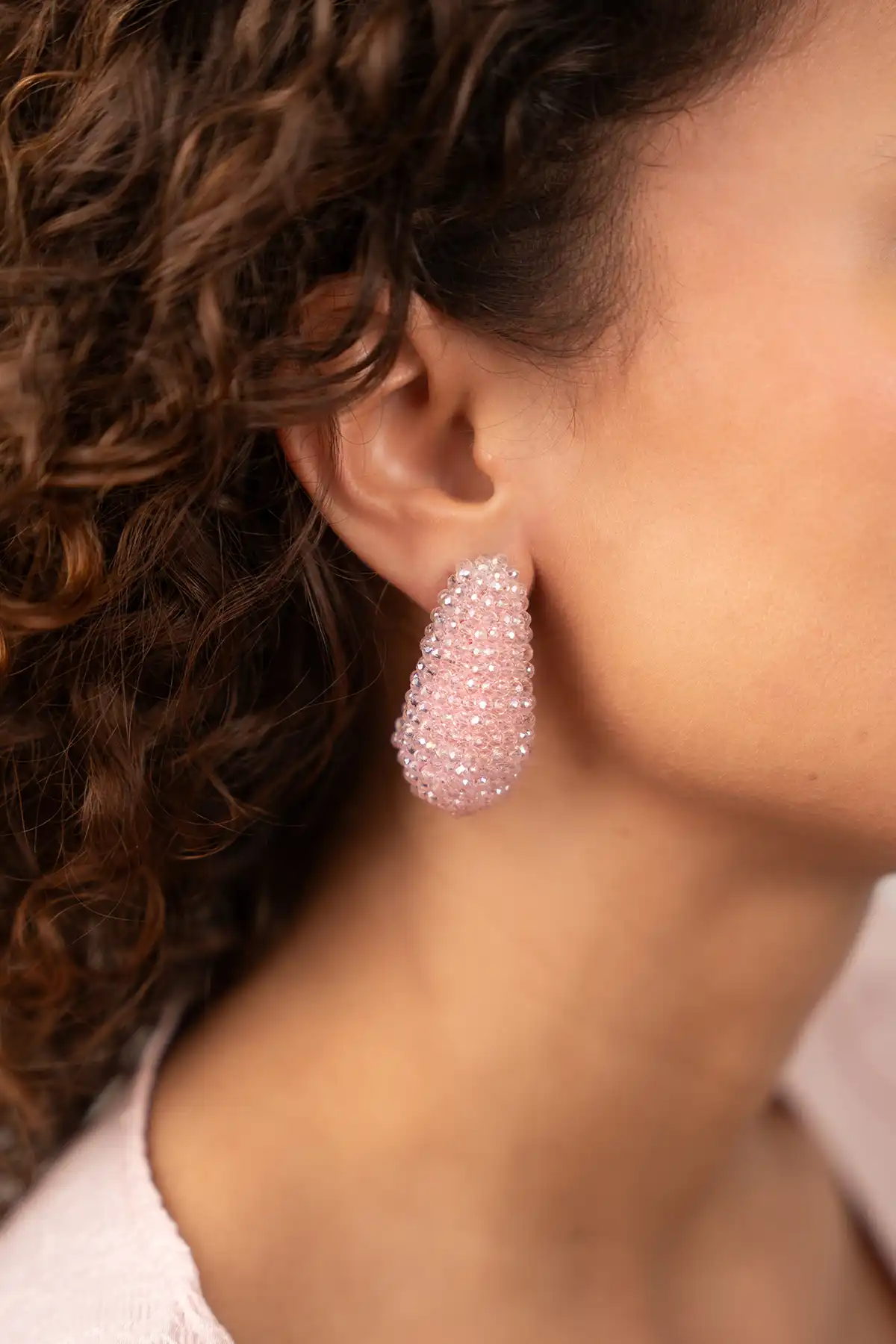 Crystal Pink Oorbellen Nadine Teardrop Creole M